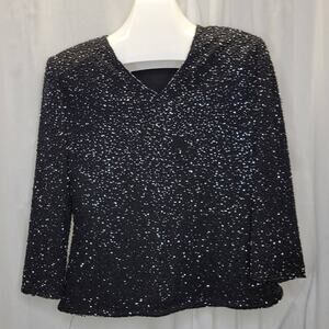 Brilliante by J.A. Black Beaded Event Top - 3/4 Sleeves, V-Neck, L